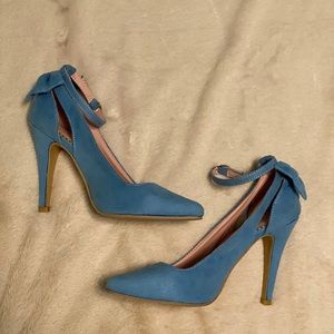 Blue Suede Heels with Bows 👠